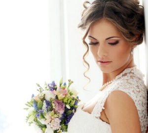 wedding makeup bride with flowers