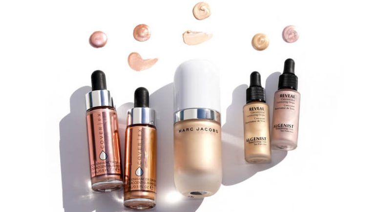 liquid highlighters of different brands on white background