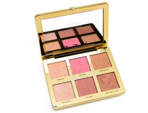too faced natural face palette of highlighters and blushes open