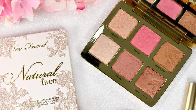 too faced natural face palette open with packaging